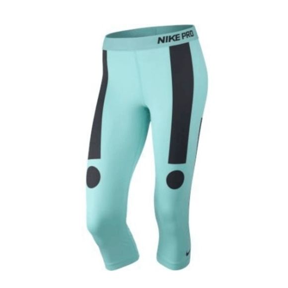 NEW Womens Medium NIKE Pro Printed Capri Pants Training Leggings Blue 651341-466 - Picture 3 of 3